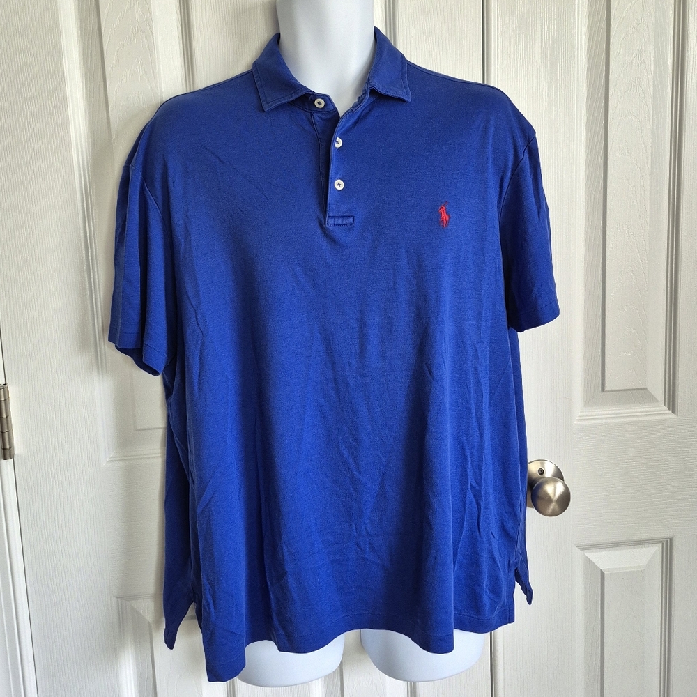 Polo Ralph Lauren Vintage Single Stitch Pima Soft Touch Blue Polo Shirt XL‎